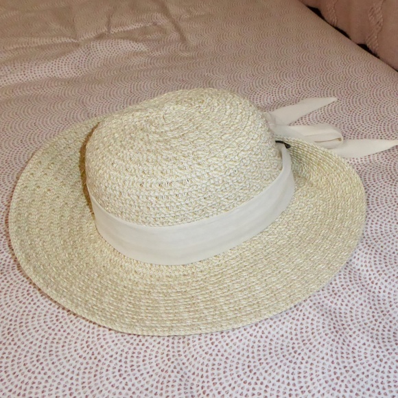 NINE WEST IVORY SUN HAT SCARF BOW FOLDED BACK FLOPPY FLIP UP O/S CREAM PACKABLE - Picture 6 of 8